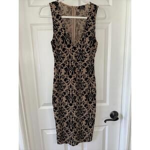 Privy Small Sleeveless Cocktail Party Dress Black Nude Damask Print Lined EUC